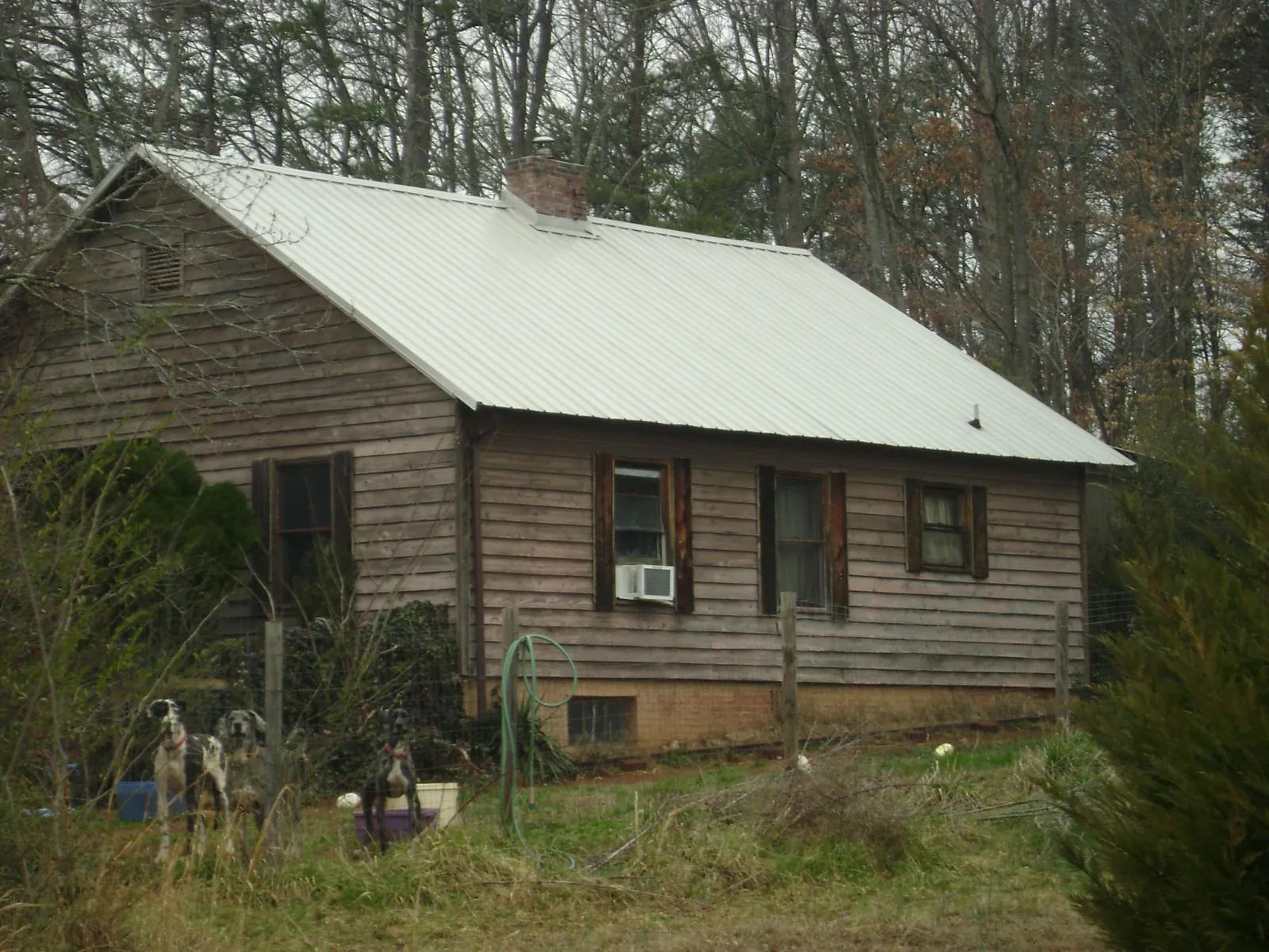 White metal roof on an old wood sided farmhouse, from a Asphalt Shingle Roof Repair job in Guysville
